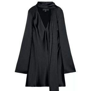Zara Black V-Neck Mini Dress with Draped Scarf